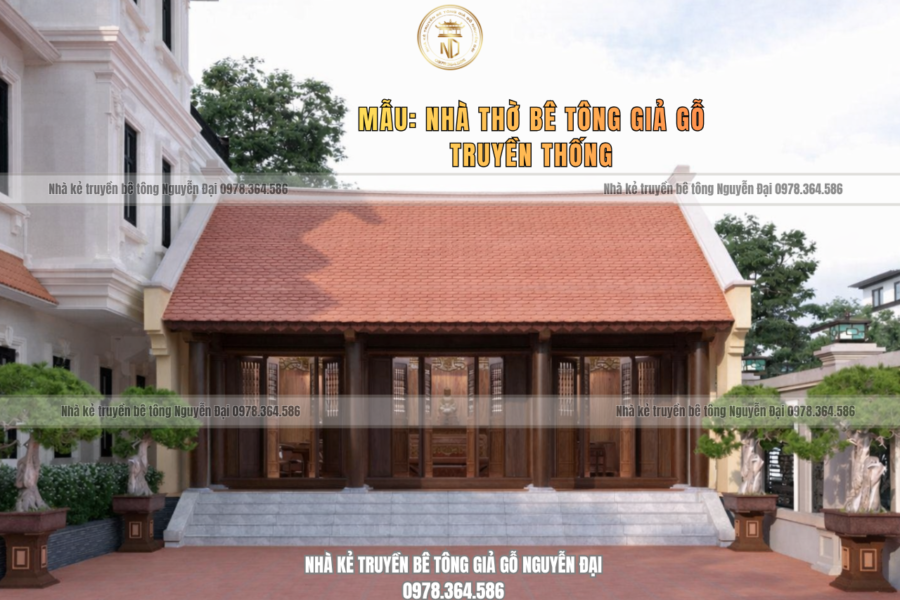 Mẫu 9 nhà kẻ truyền 3 gian - nhà kẻ truyền bê tông giả gỗ