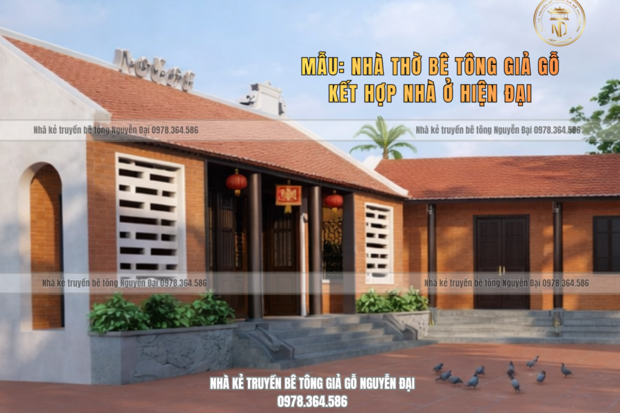 Mẫu 13 nhà kẻ truyền 3 gian - nhà kẻ truyền bê tông giả gỗ