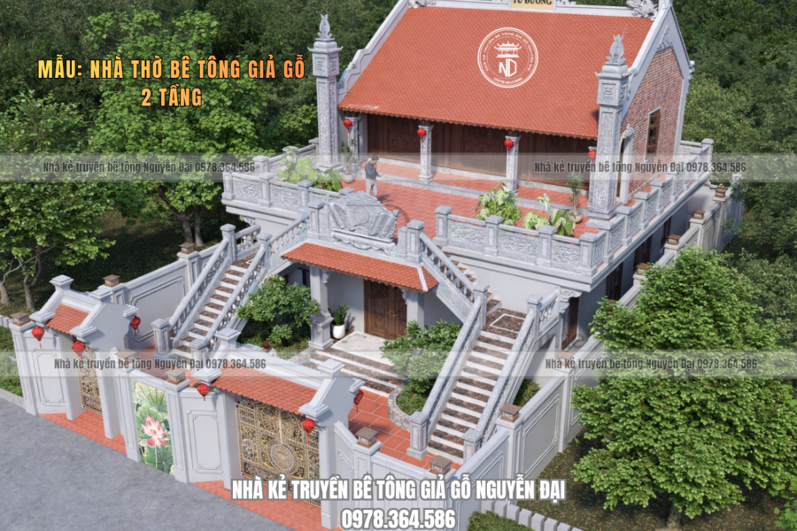 Mẫu 12 nhà kẻ truyền 3 gian - nhà kẻ truyền bê tông giả gỗ