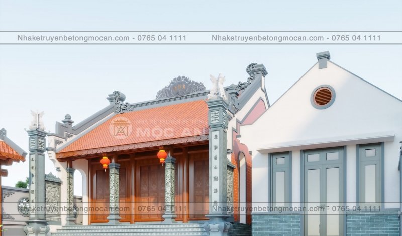 Mẫu 2 nhà kẻ truyền 3 gian - nhà kẻ truyền bê tông giả gỗ