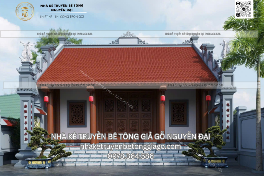 Mẫu 1 nhà kẻ truyền 3 gian - nhà kẻ truyền bê tông giả gỗ