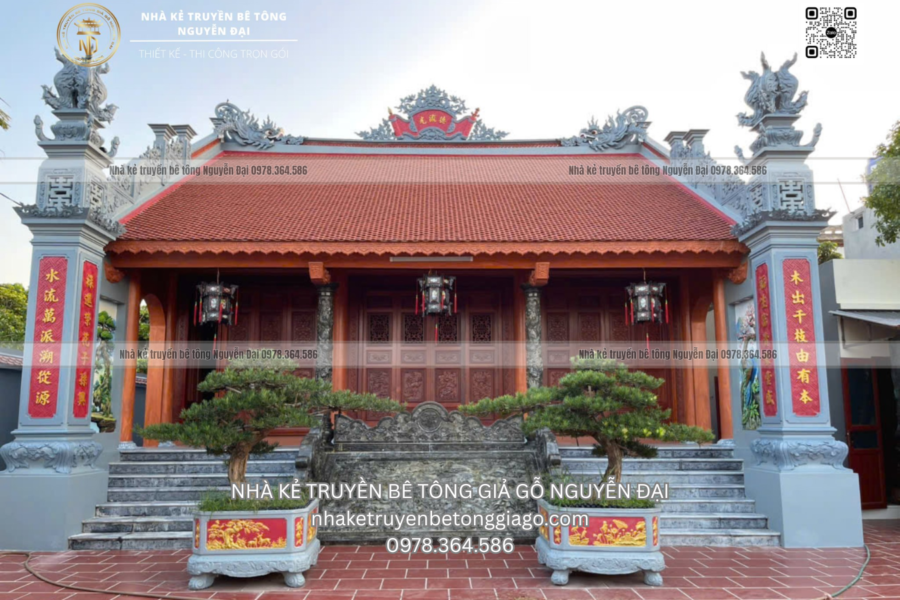 Mẫu 2 nhà kẻ truyền 3 gian - nhà kẻ truyền bê tông giả gỗ