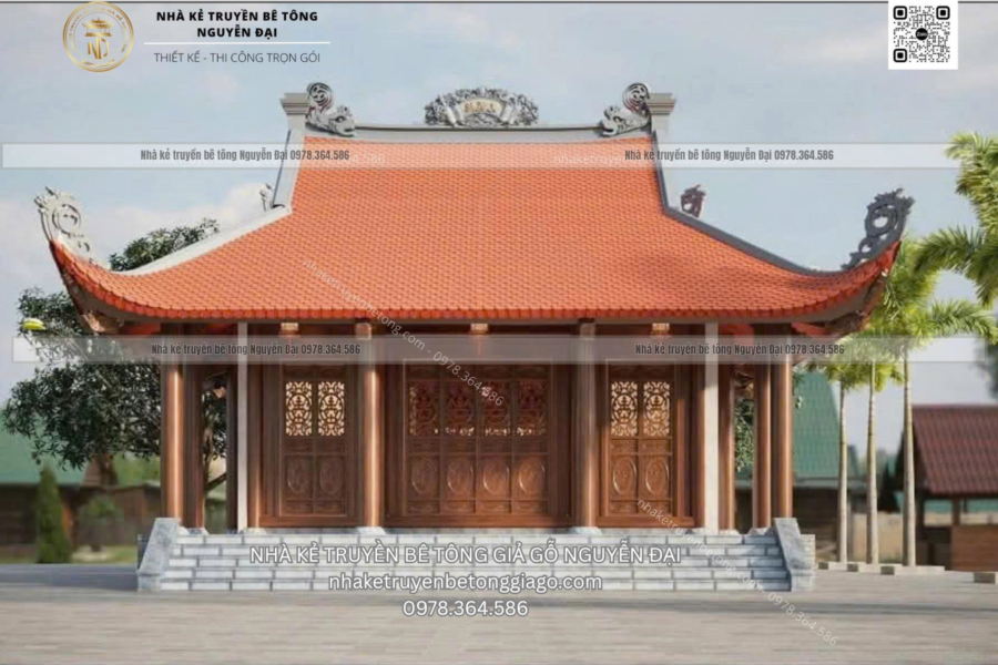 Mẫu 3 nhà kẻ truyền 3 gian - nhà kẻ truyền bê tông giả gỗ