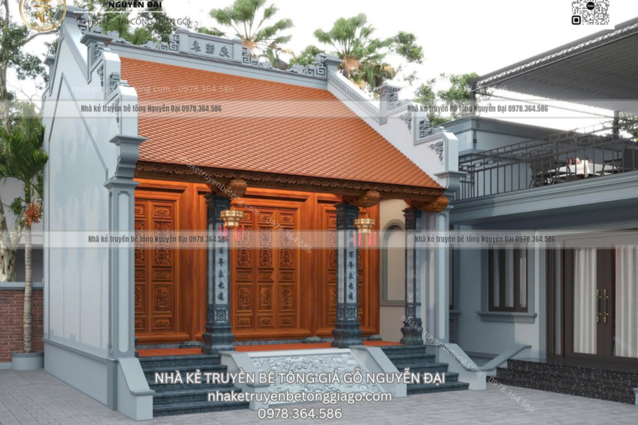 Mẫu 5 nhà kẻ truyền 3 gian - nhà kẻ truyền bê tông giả gỗ