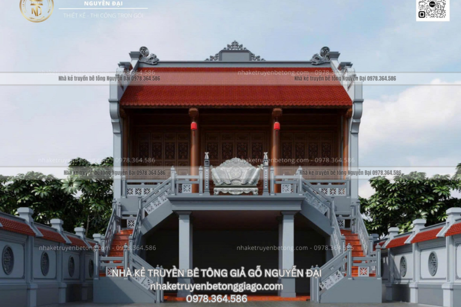 Mẫu 6 nhà kẻ truyền 3 gian - nhà kẻ truyền bê tông giả gỗ