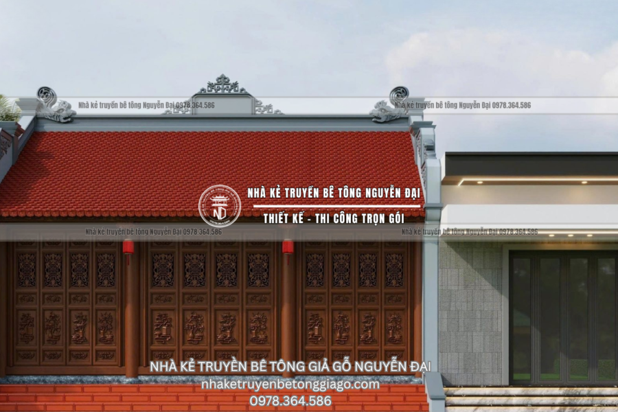 Mẫu 8 nhà kẻ truyền 3 gian - nhà kẻ truyền bê tông giả gỗ