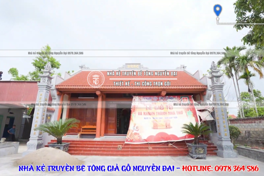 NHÀ THỜ 3 GIAN CÓ HẬU CUNG TẠI THỦY NGUYÊN, HẢI PHÒNG - nhà kẻ truyền bê tông giả gỗ