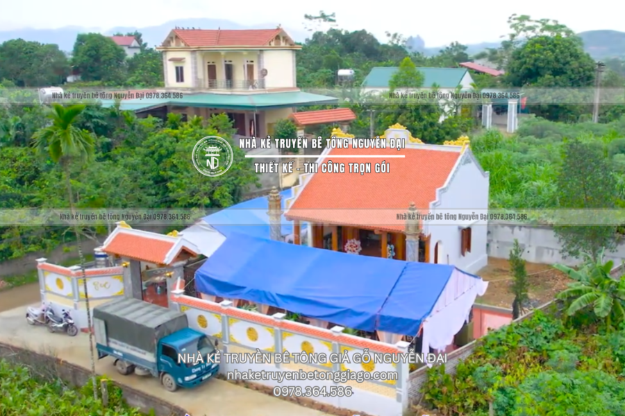 NHÀ THỜ HỌ 3 GIAN TẠI KỲ SƠN, HÒA BÌNH - nhà kẻ truyền bê tông giả gỗ