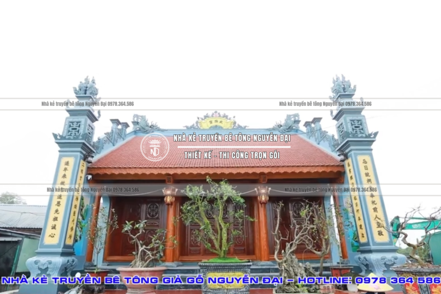 NHÀ THỜ HỌ 3 GIAN TẠI TRIỀU DƯƠNG, HƯNG YÊN - nhà kẻ truyền bê tông giả gỗ