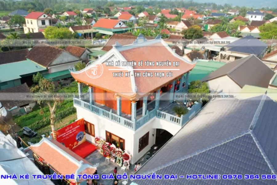 NHÀ THỜ HỌ 3 GIAN TẦNG 2 KẾT HỢP NHÀ Ở TẦNG 1 TẠI NAM ĐÀN, NGHỆ AN - nhà kẻ truyền bê tông giả gỗ