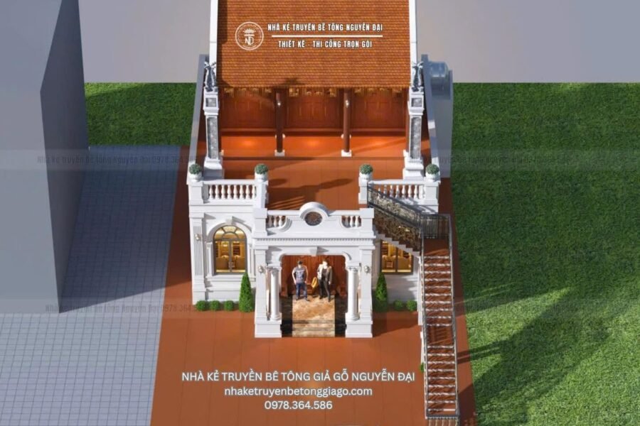 Nhà Thờ 3 Gian Trên Tầng 2 – Mẫu Thiết Kế Đẹp - nhà kẻ truyền bê tông giả gỗ