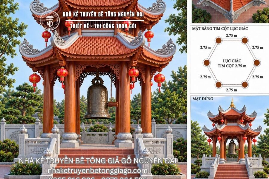Chòi Lục Giác 2 Tầng Đẹp – Bê Tông Giả Gỗ - nhà kẻ truyền bê tông giả gỗ