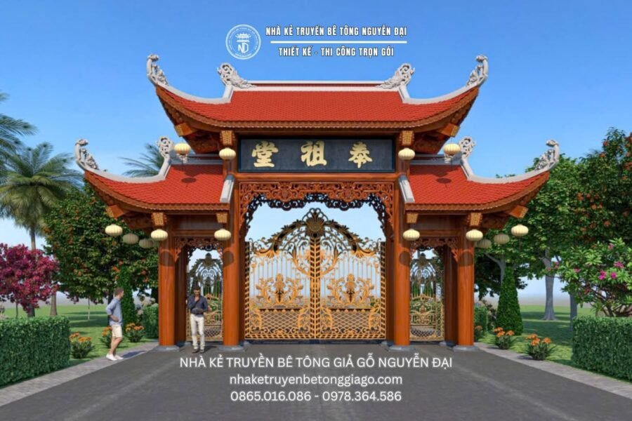 Mẫu Cổng Nhà Thờ Họ Đẹp, Mang Nét Truyền Thống - nhà kẻ truyền bê tông giả gỗ