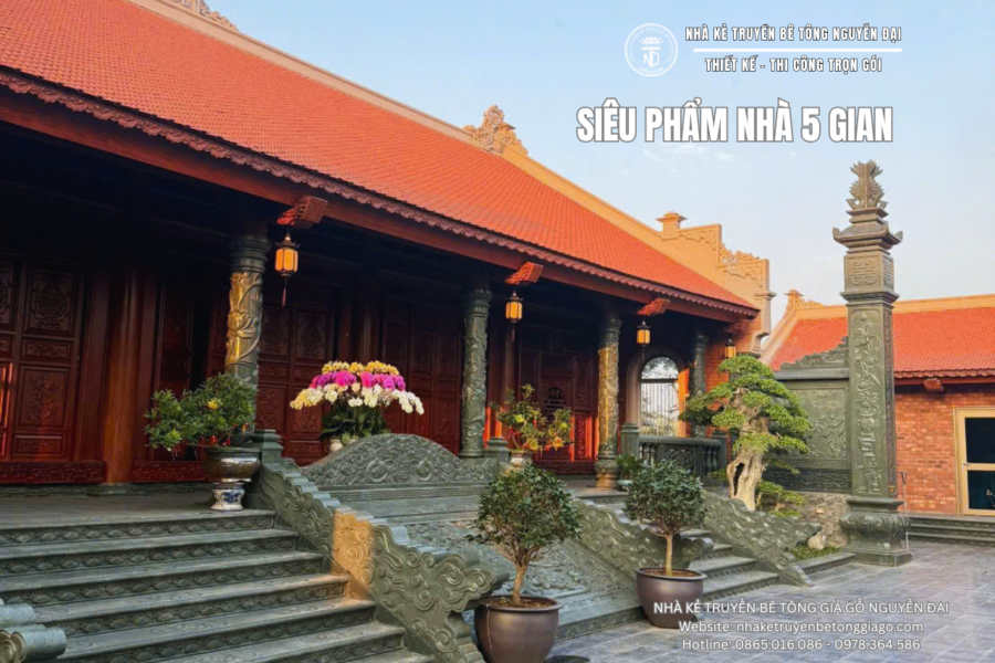 Mẫu Nhà Kẻ Truyền 5 Gian Đẹp, Bề Thế - nhà kẻ truyền bê tông giả gỗ